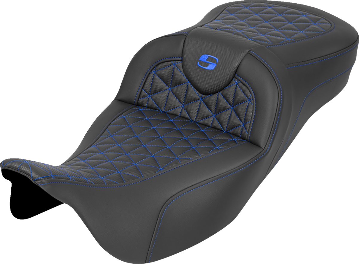 RoadSofa™ Tri Gripper Seat - Extended Reach - Blue Stitch - W/O Backrest - FLH/FLT '08-'25