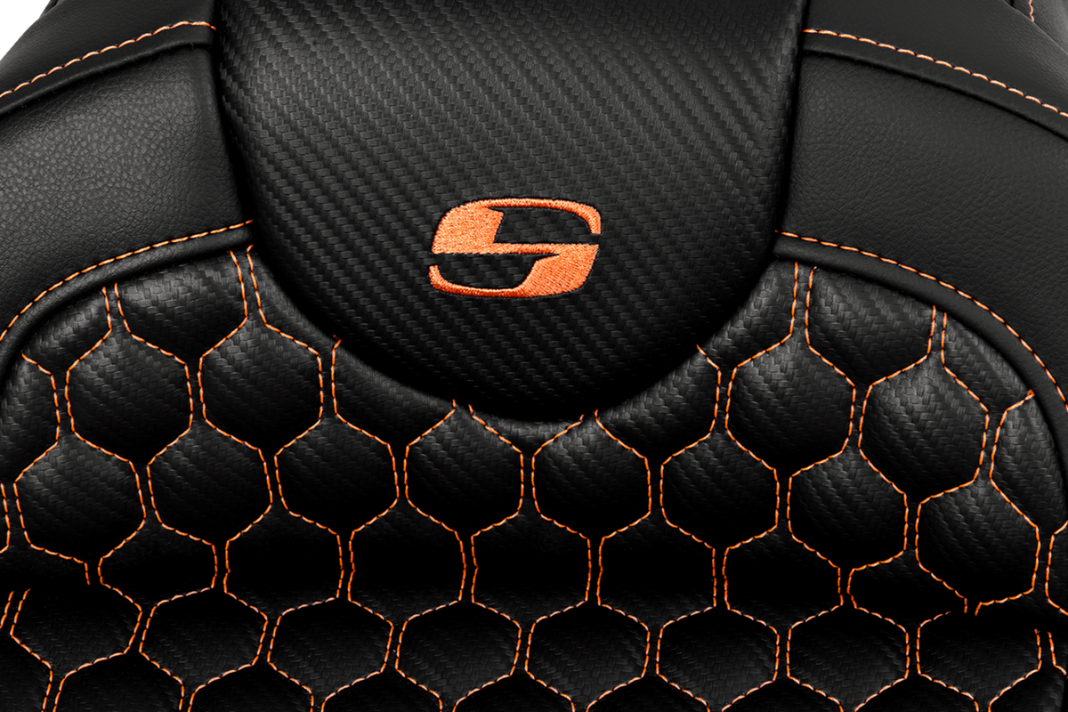 RoadSofa™ Seat - Honeycomb - Orange Stitch - Without Backrest - FLH/FLT '08-'23