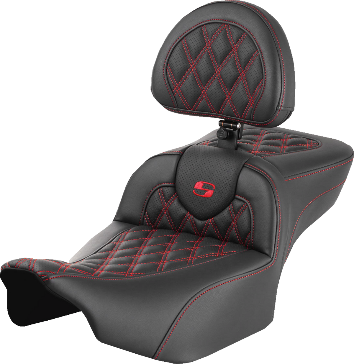 Roadsofa™ Extended Reach Seat - With Backrest - Lattice Stitch - Red Stitch - FLTR/FLHX '23-'24