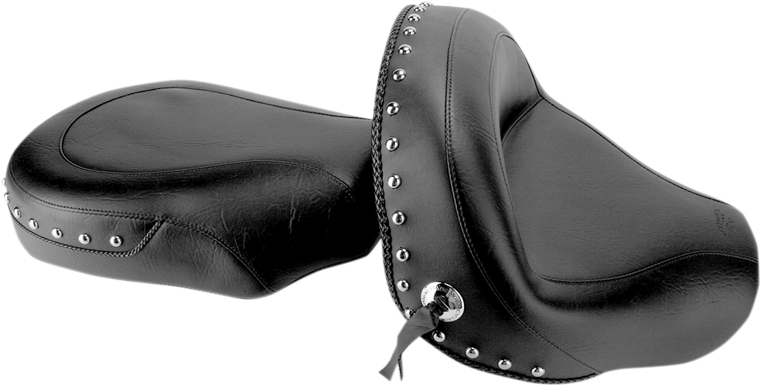 Seat - Wide - Touring - Without Backrest - Two-Piece - Chrome Studded - Black W/Conchos - VStar 950