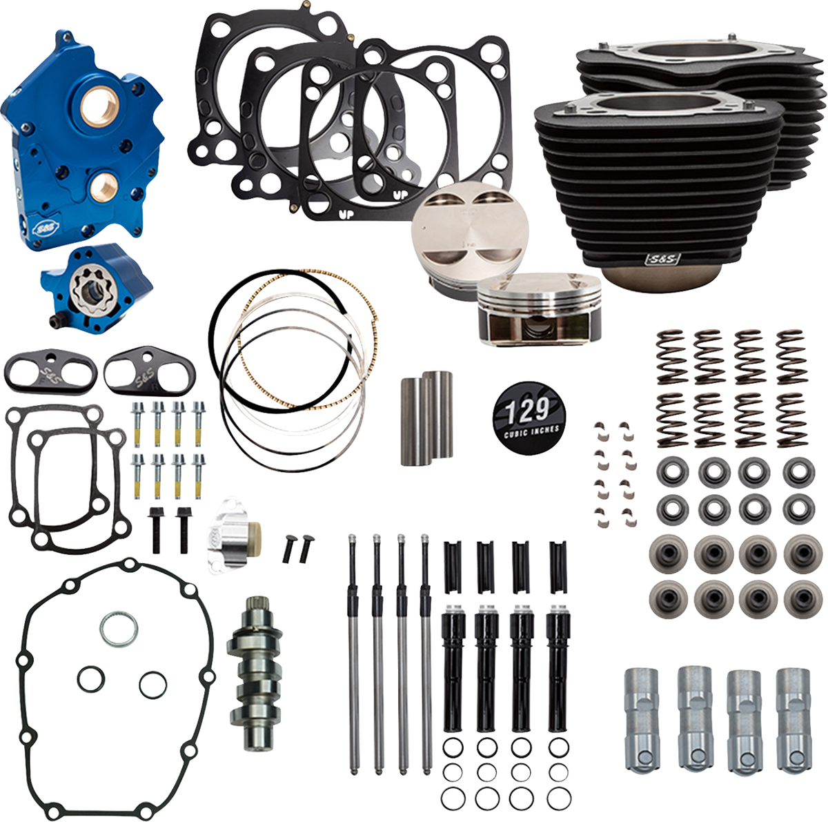 Power Pack - Oil Cooled - 550C - Wrinkle Black W/O Highlight - Black Pushrod Tubes - 107" M8