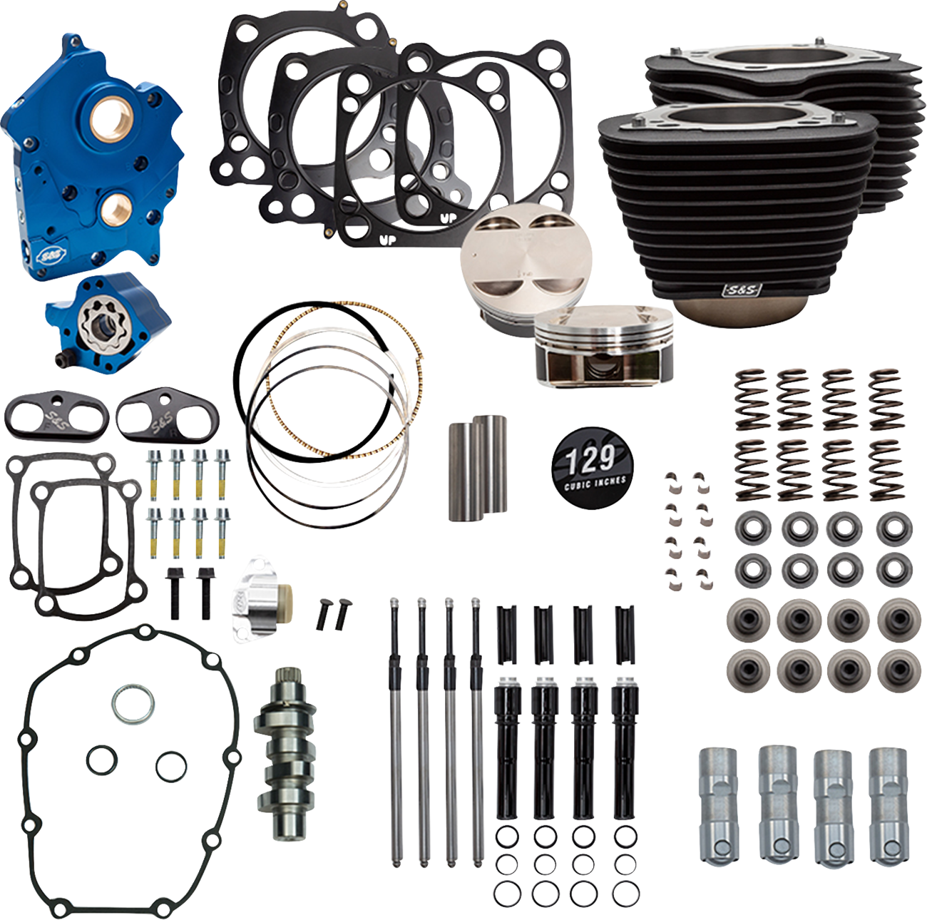 Power Pack - Oil Cooled - 550C - Wrinkle Black W/O Highlight - Black Pushrod Tubes - 107" M8