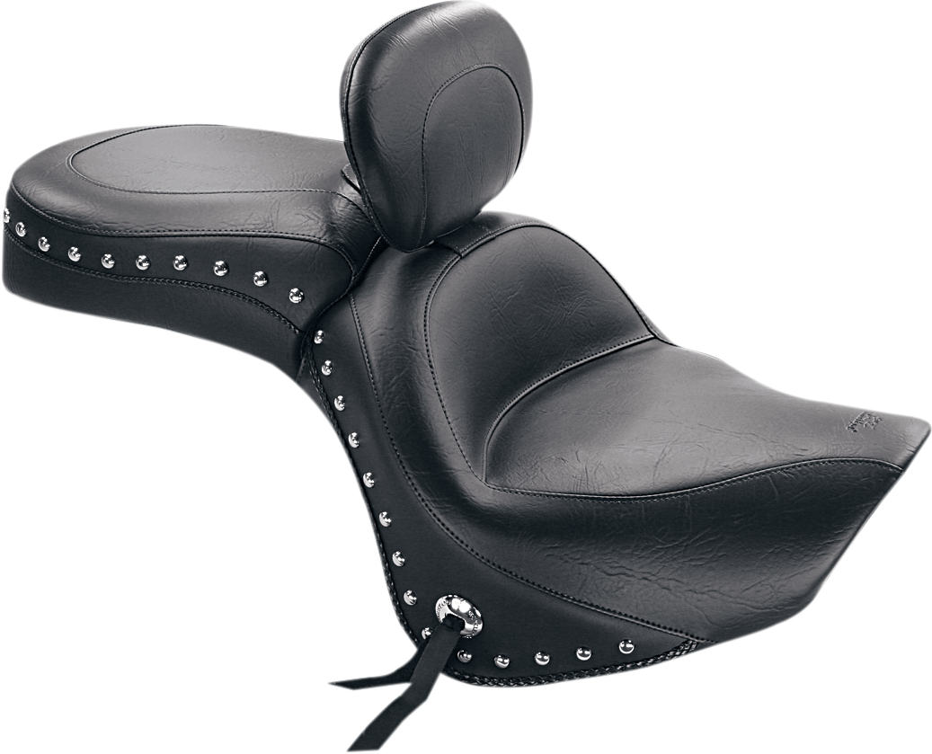 Seat - Wide Touring - With Driver Backrest - One-Piece - Chrome Studded - Black W/Conchos