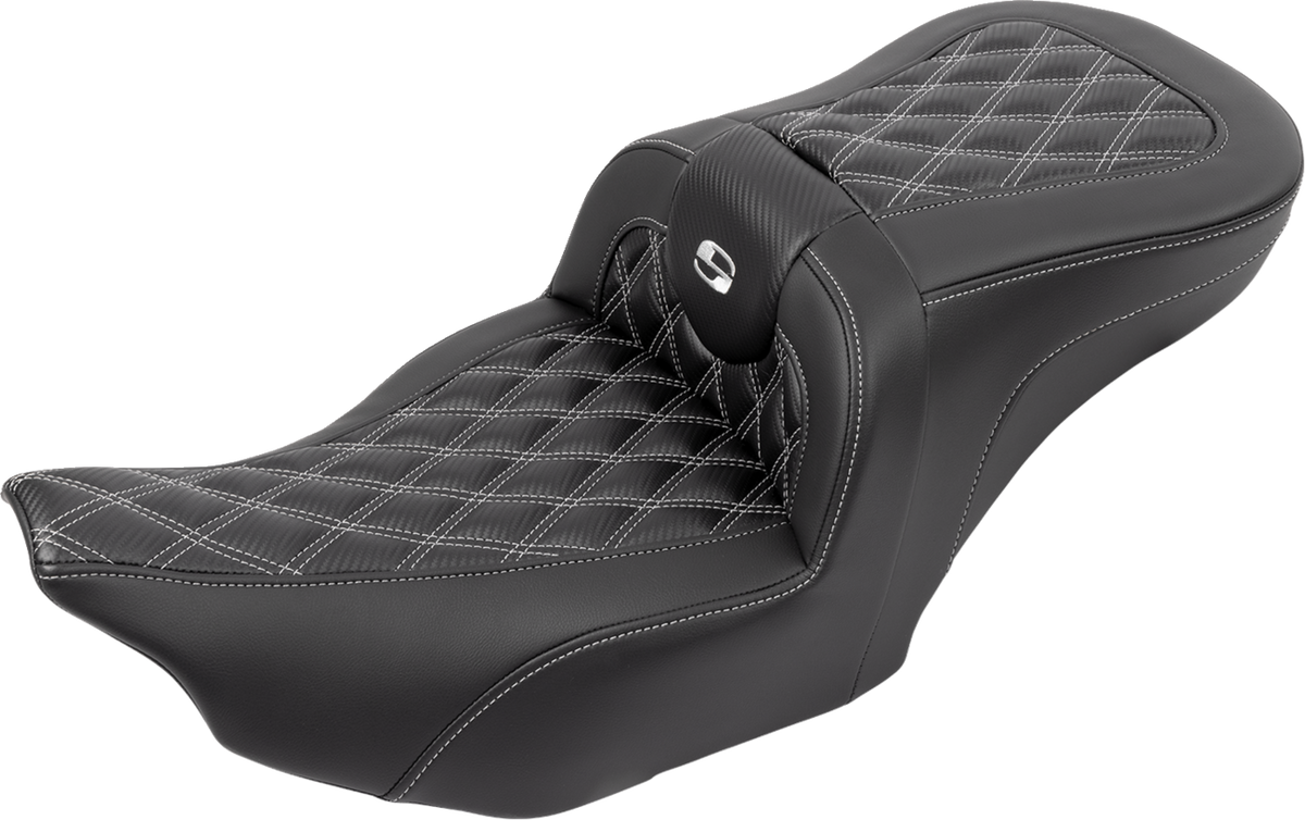 RoadSofa™ Seat - With Backrest - Carbon Fiber - Lattice Stitch - Silver Stitch - FLTR/FLHX '23-'24