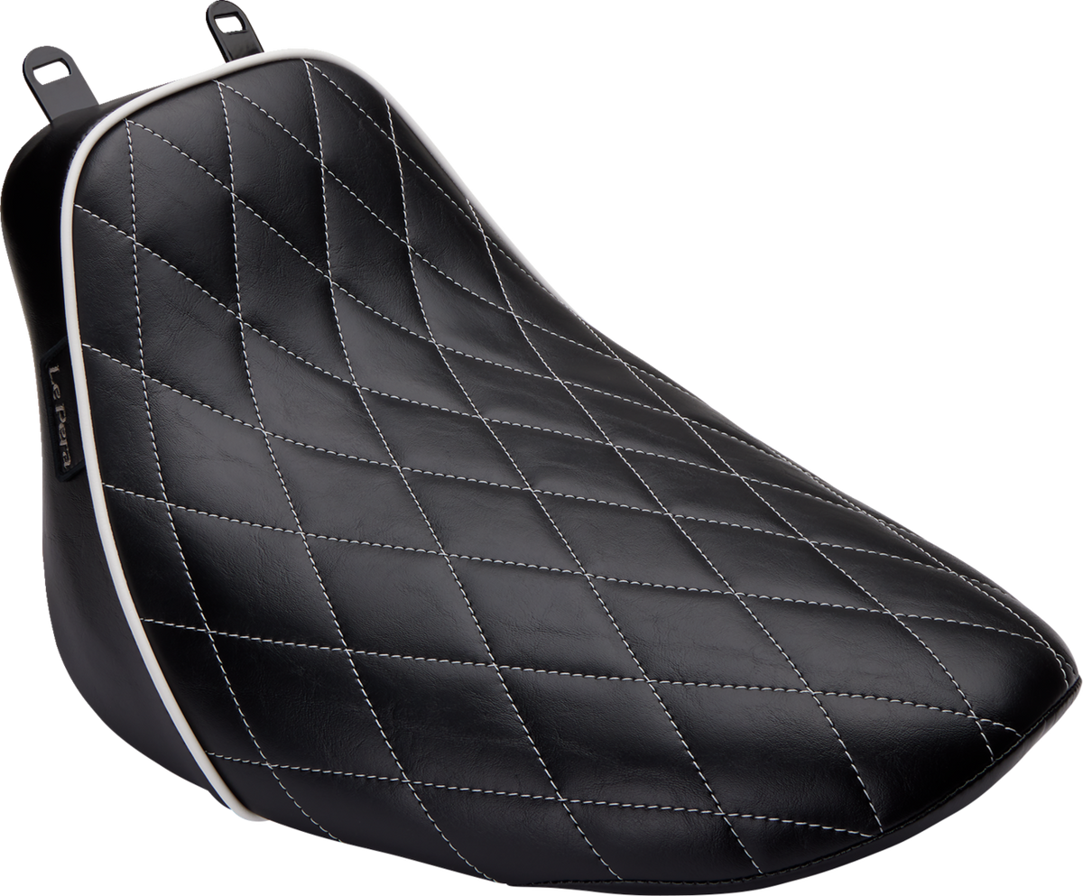 Bare Bones Solo Seat - Diamond Stitch W/ White Stitching/Piping - Black - Softail '18-'23