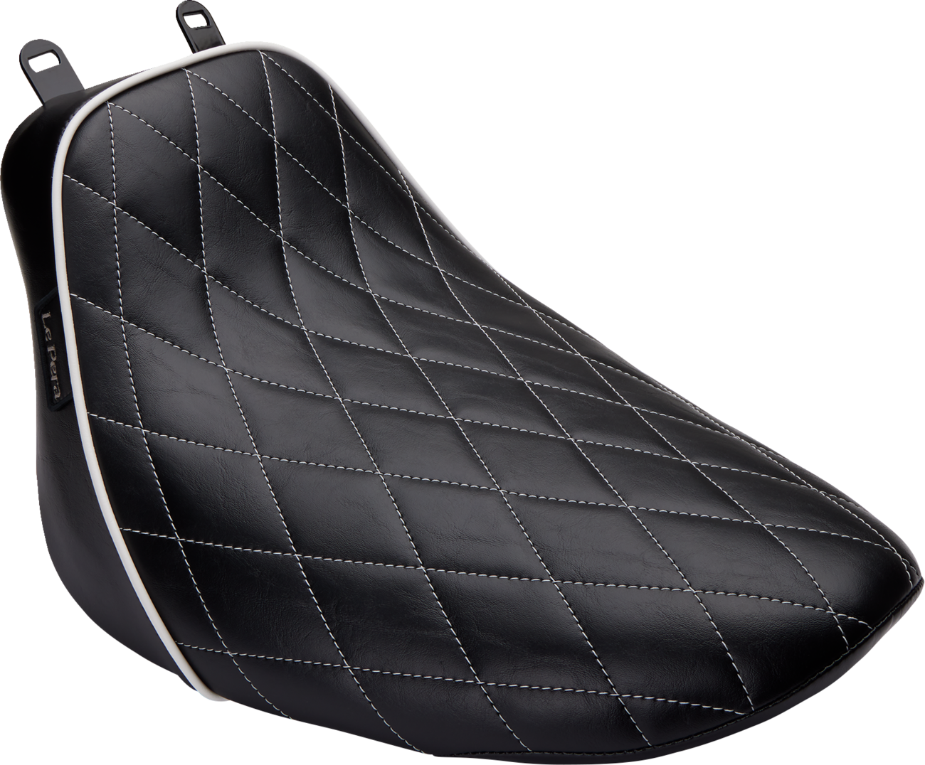 Bare Bones Solo Seat - Diamond Stitch W/ White Stitching/Piping - Black - Softail '18-'23