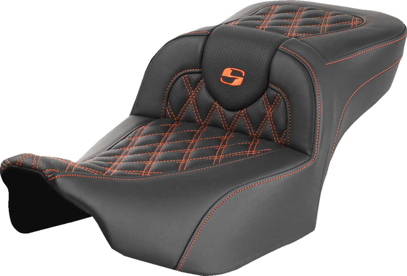 Roadsofa™ Extended Reach Seat - Without Backrest - Lattice - Orange Stitch - FLTR/FLHX '23-'24