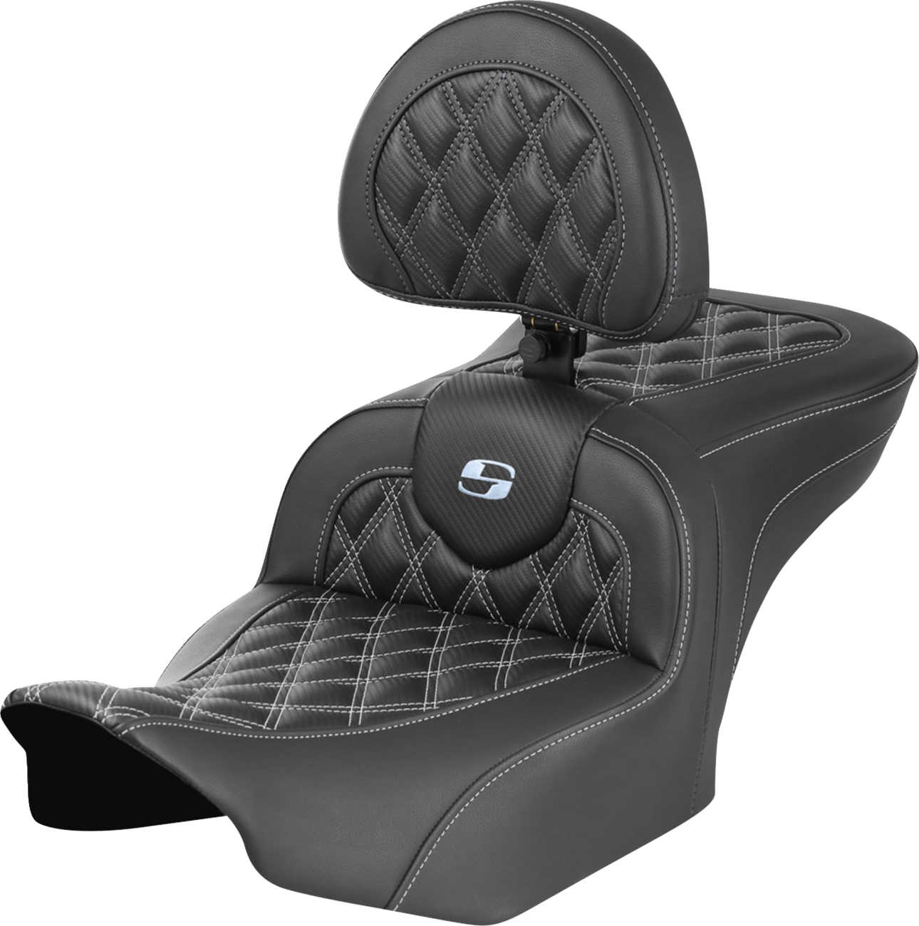 RoadSofa™ Seat - With Backrest - Carbon Fiber - Lattice Stitch - Silver Stitch - FLTR/FLHX '23-'24