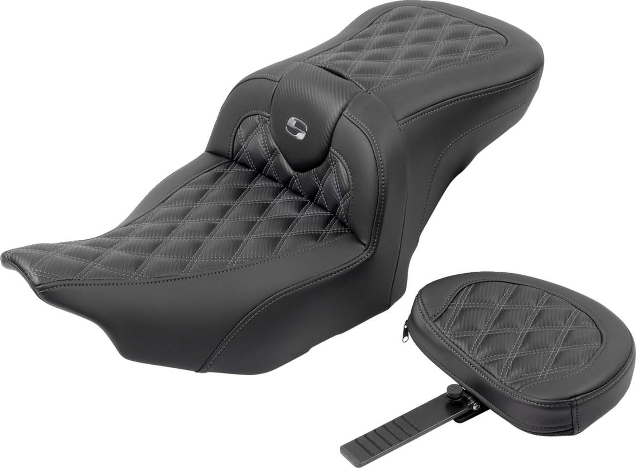 RoadSofa™ Seat - With Backrest - Carbon Fiber - Lattice Stitch - Gray Stitch - FLTR/FLHX '23-'24