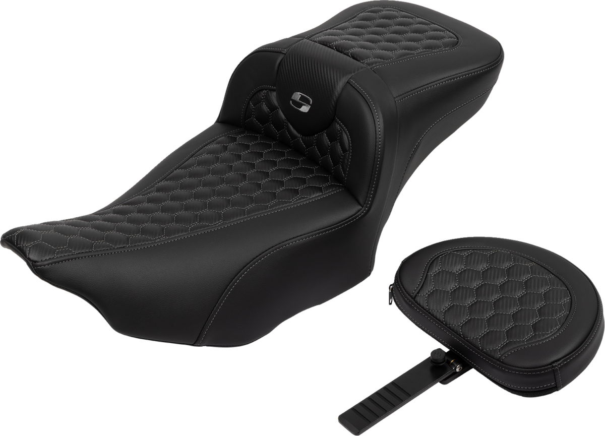 Roadsofa™ Extended Reach Seat - With Backrest - Honeycomb - Dark Gray Stitch - FLTR/FLHX '23-'24