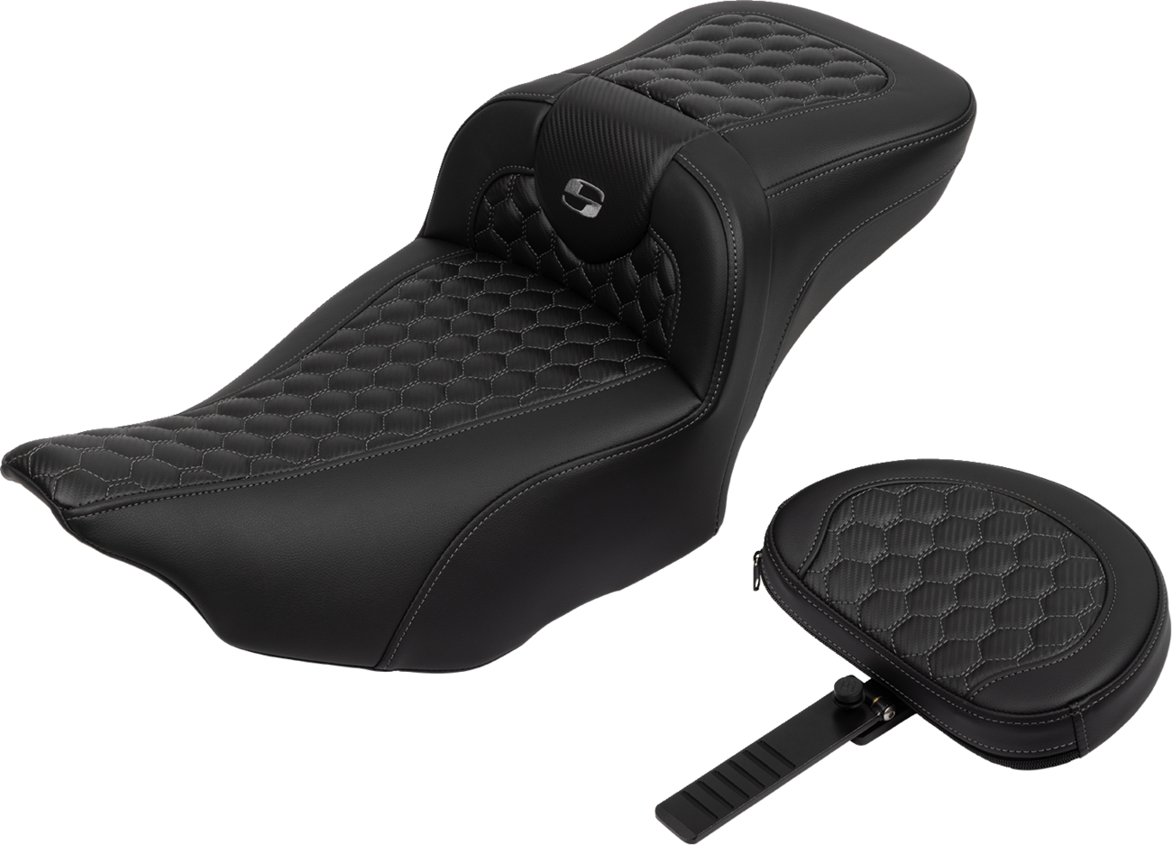 Roadsofa™ Extended Reach Seat - With Backrest - Honeycomb - Dark Gray Stitch - FLTR/FLHX '23-'24