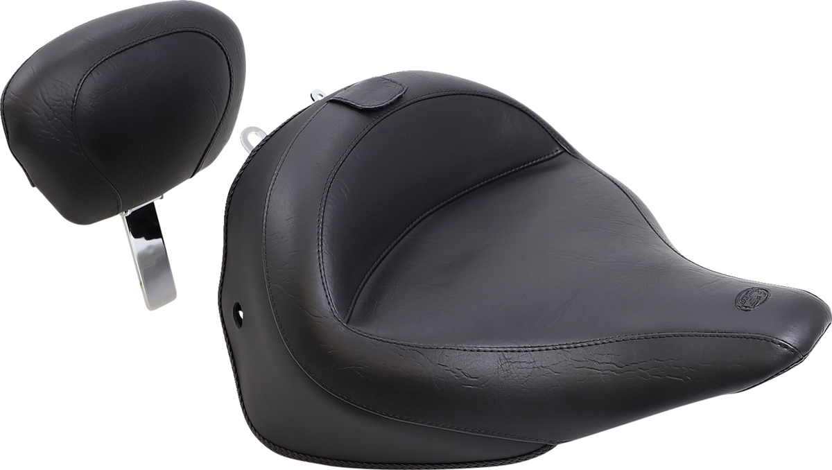 Wide Solo Seat - With Backrest - Vintage - Black - Smooth - FLSTN '05-'17