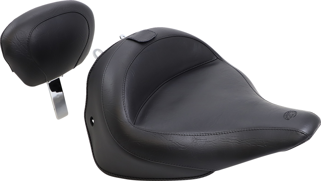 Wide Solo Seat - With Backrest - Vintage - Black - Smooth - FLSTN '05-'17