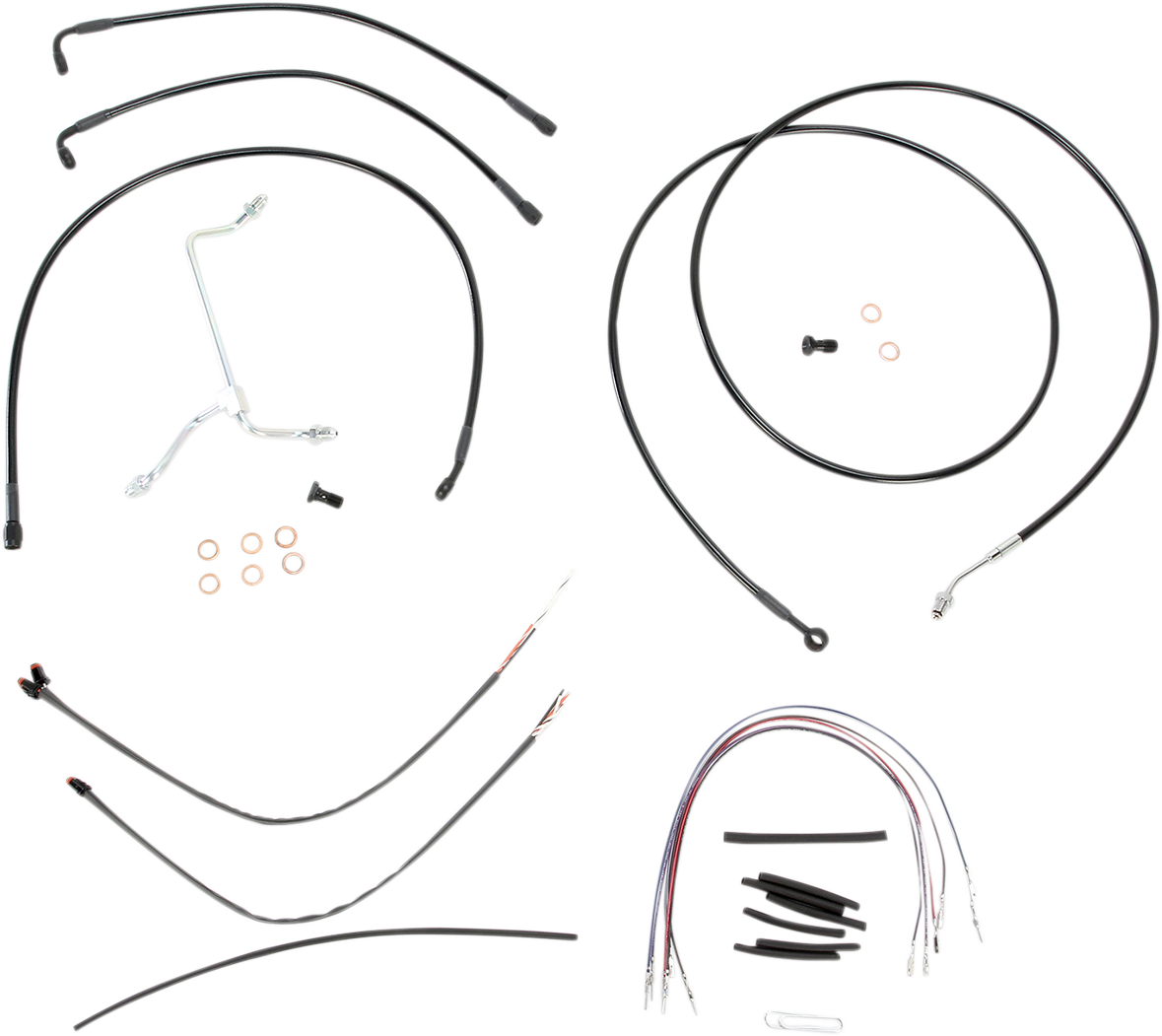 Complete Black Vinyl Handlebar Cable/Line Kit For Ape Hangers - 15" - '14-'16 FLH