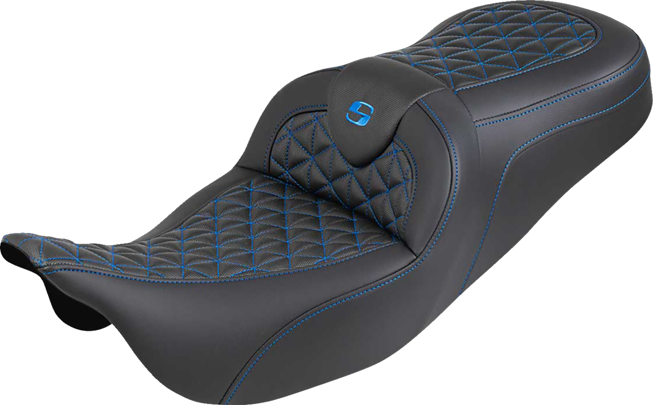 RoadSofa™ Tri Gripper Seat - Standard Reach - Blue Stitch - W/O Backrest - FLH/FLT '08-'25