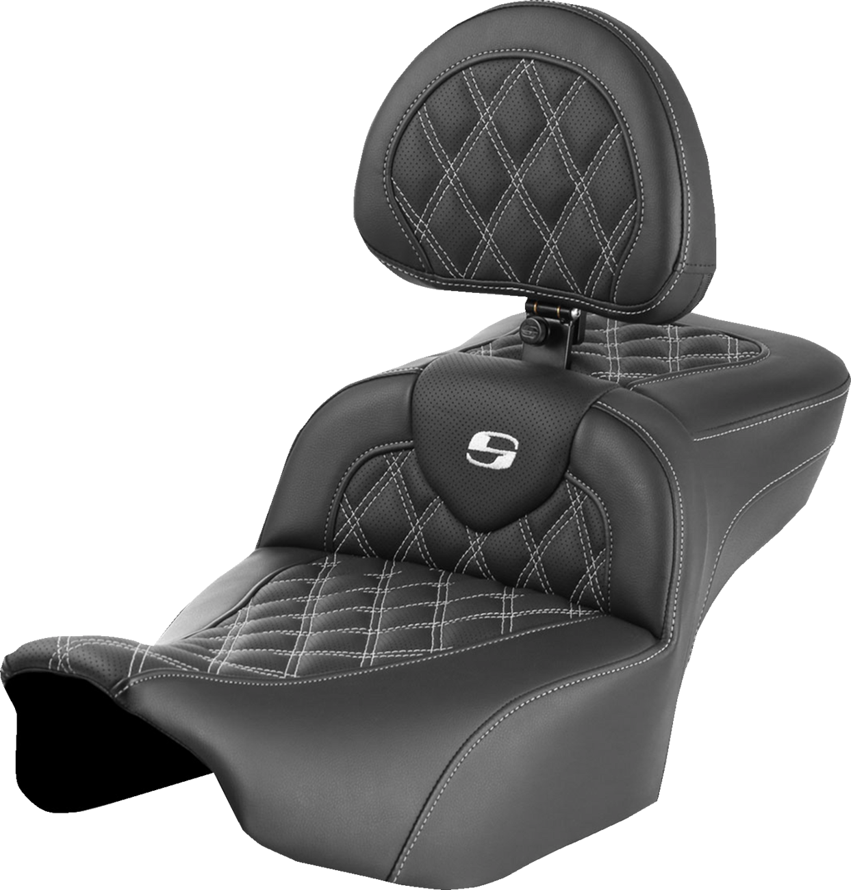 Roadsofa™ Extended Reach Seat - With Backrest - Lattice Stitch - White Stitch - FLTR/FLHX '23-'24