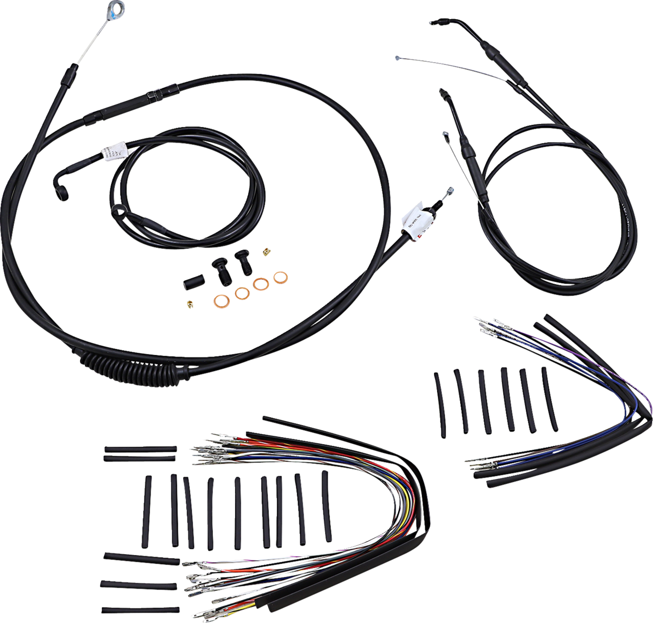 Complete Black Vinyl Handlebar Cable/Line Kit For Ape Hanger Handlebars - 16" - '07-'11 FXD