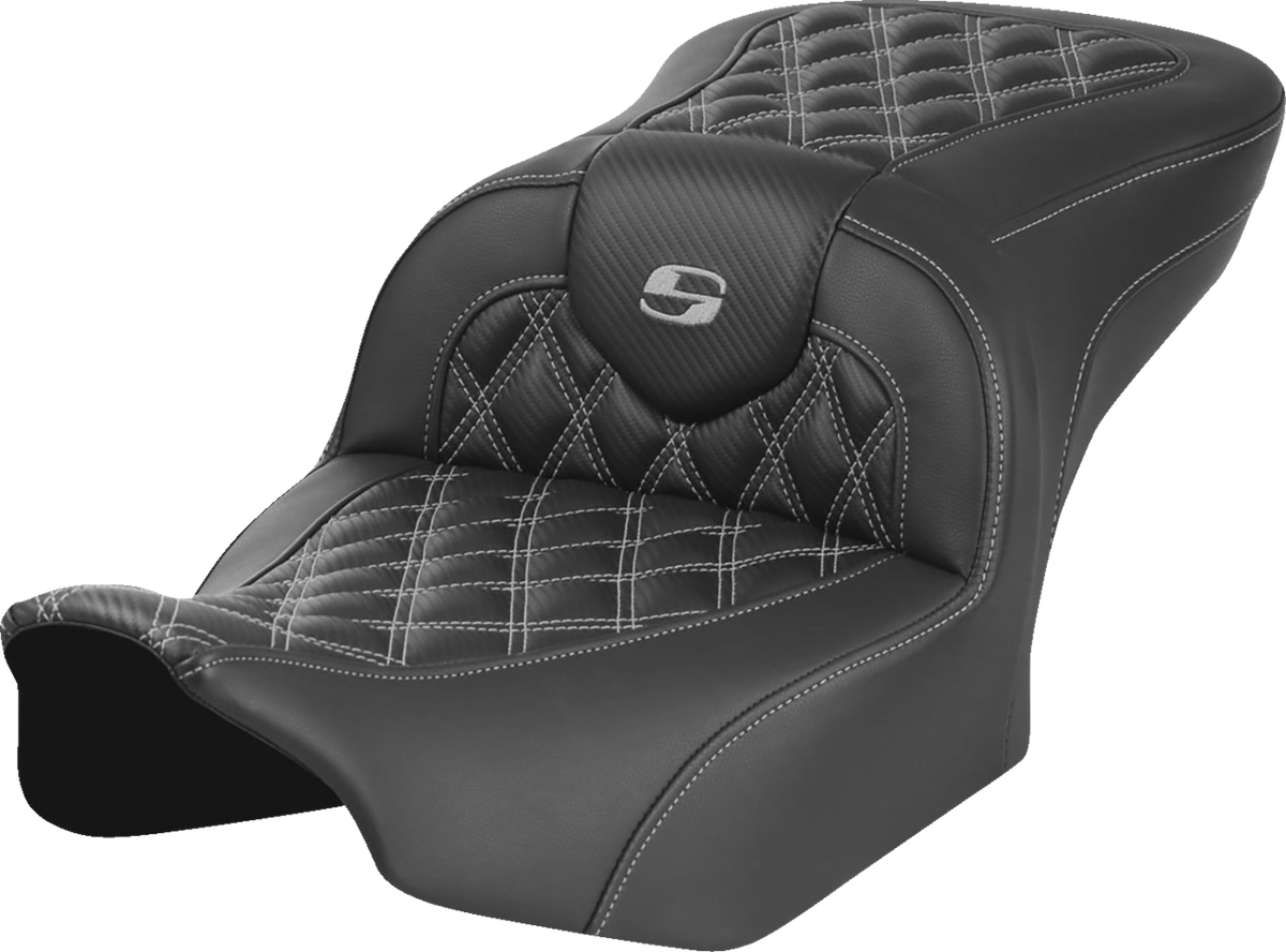 RoadSofa™ Seat - Without Backrest - Carbon Fiber - Lattice Stitch - Gray Stitch - FLTR/FLHX '23-'24