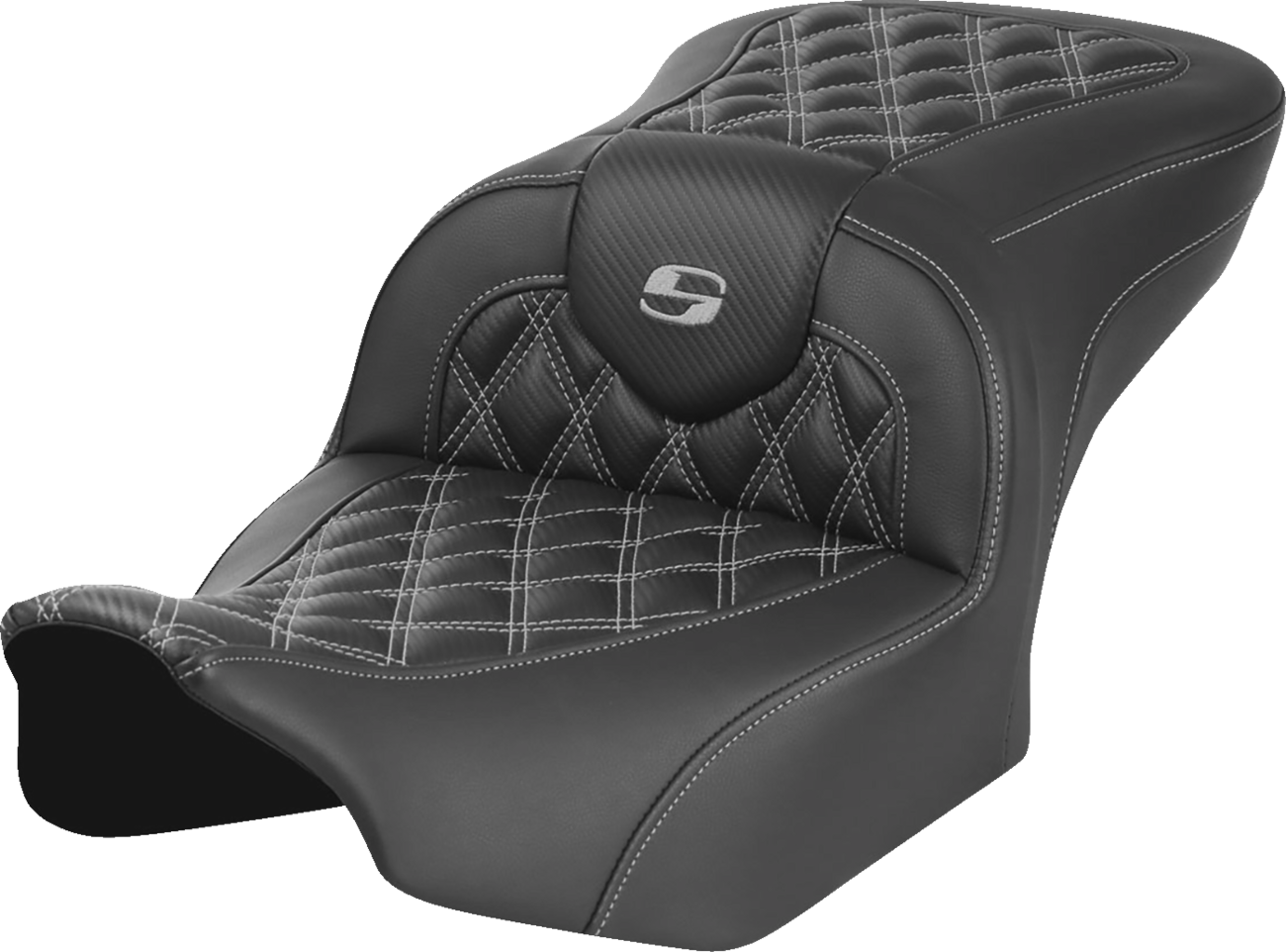 RoadSofa™ Seat - Without Backrest - Carbon Fiber - Lattice Stitch - Gray Stitch - FLTR/FLHX '23-'24