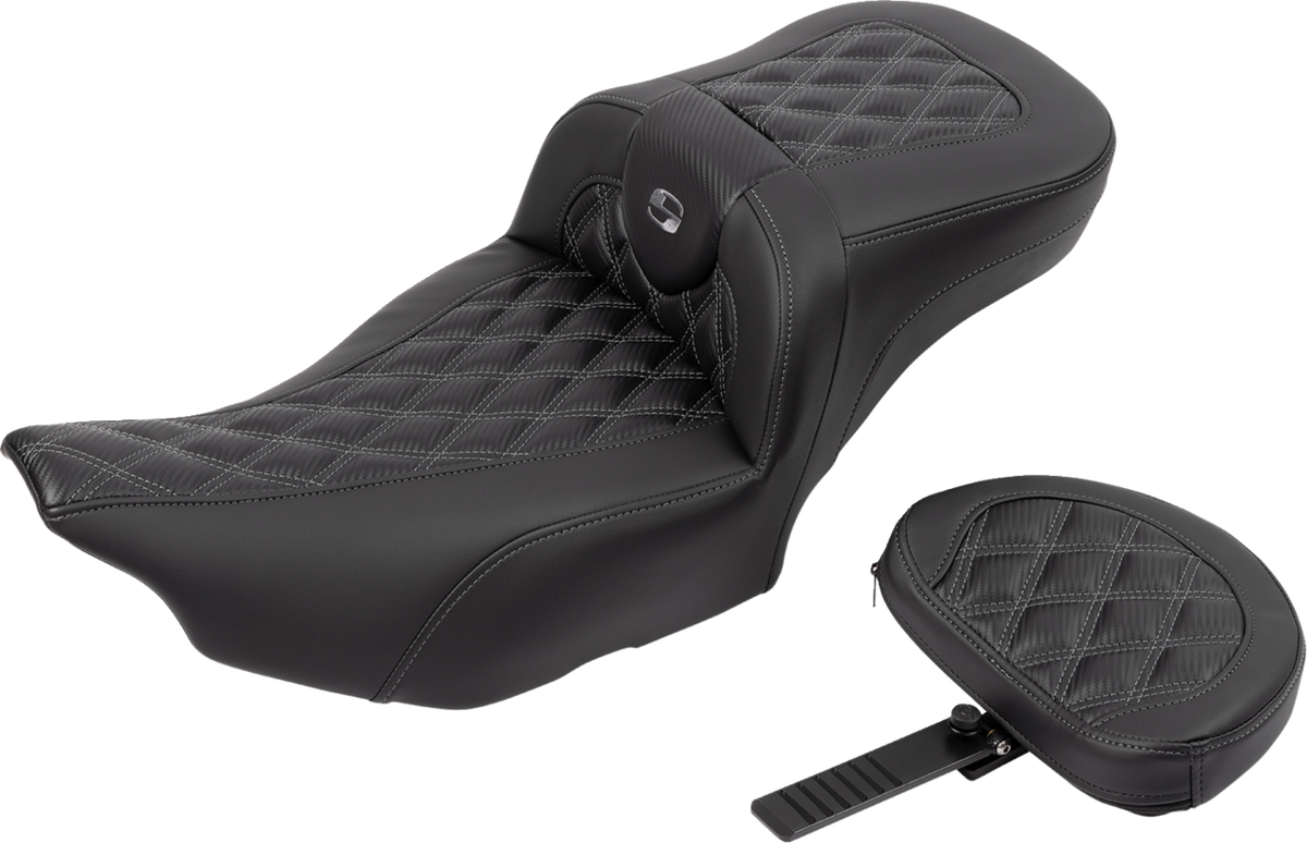 Roadsofa™ Extended Reach Seat - Without Backrest - Lattice Stitch - Gray Stitch - FLTR/FLHX '23-'24
