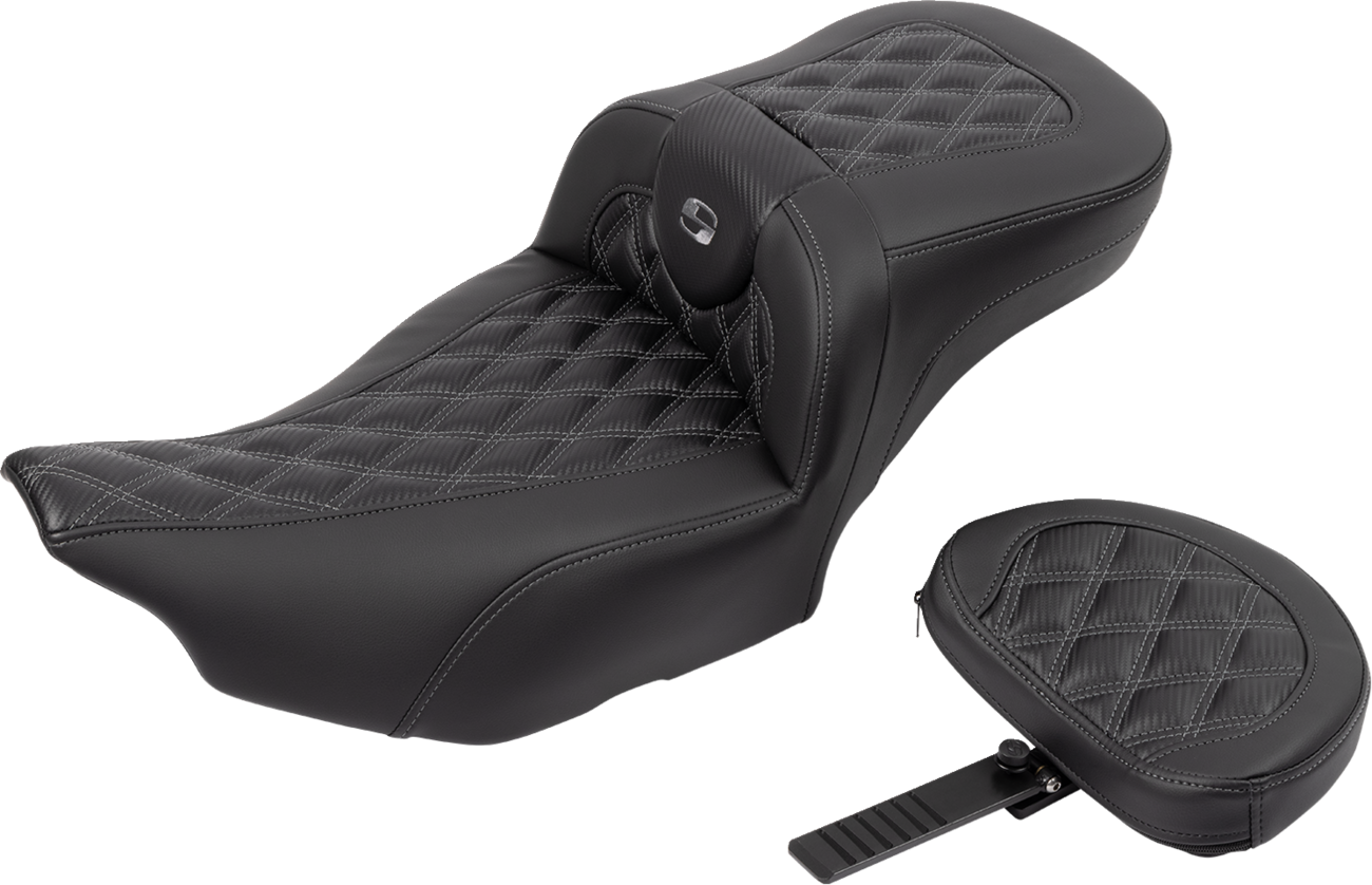 Roadsofa™ Extended Reach Seat - Without Backrest - Lattice Stitch - Gray Stitch - FLTR/FLHX '23-'24