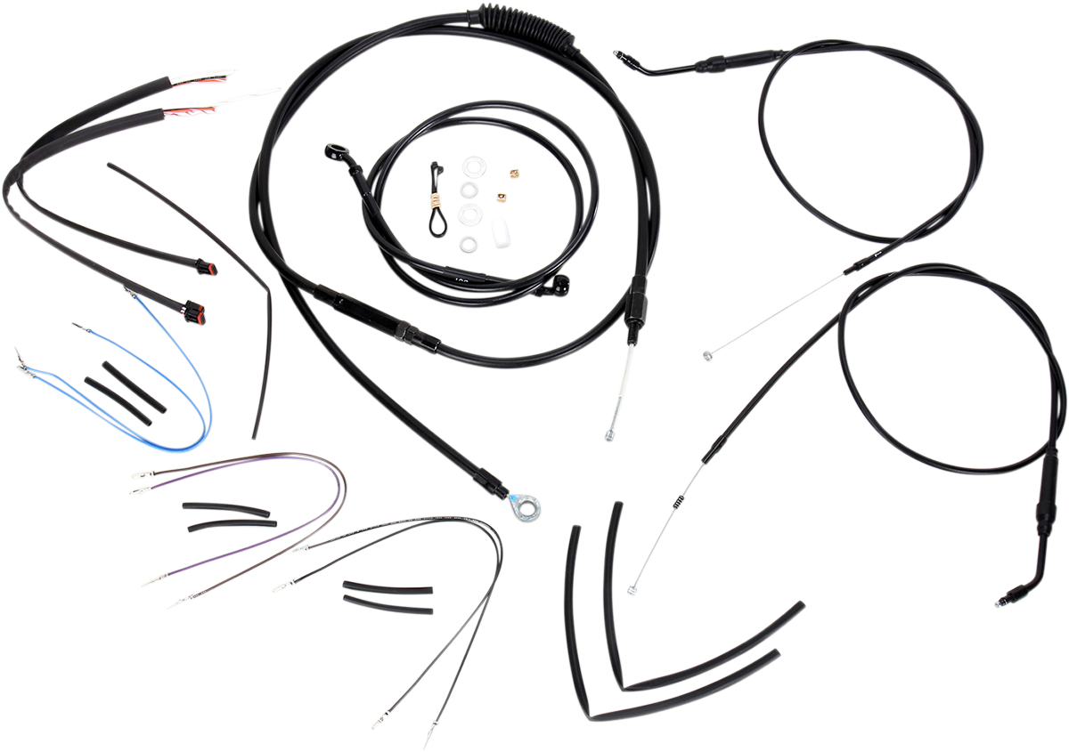 Complete Black Vinyl Handlebar Cable/Line Kit For Ape Hangers - 14" - '12-'17 Dyna