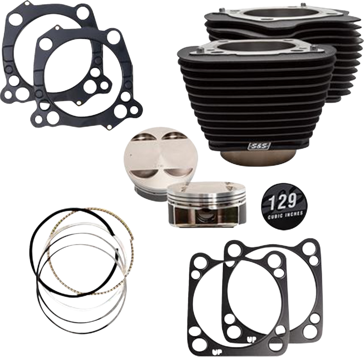 129" Cylinder Kit - 4.375" Stroke - Wrinkle Black W/O Highlighted Fins - M8
