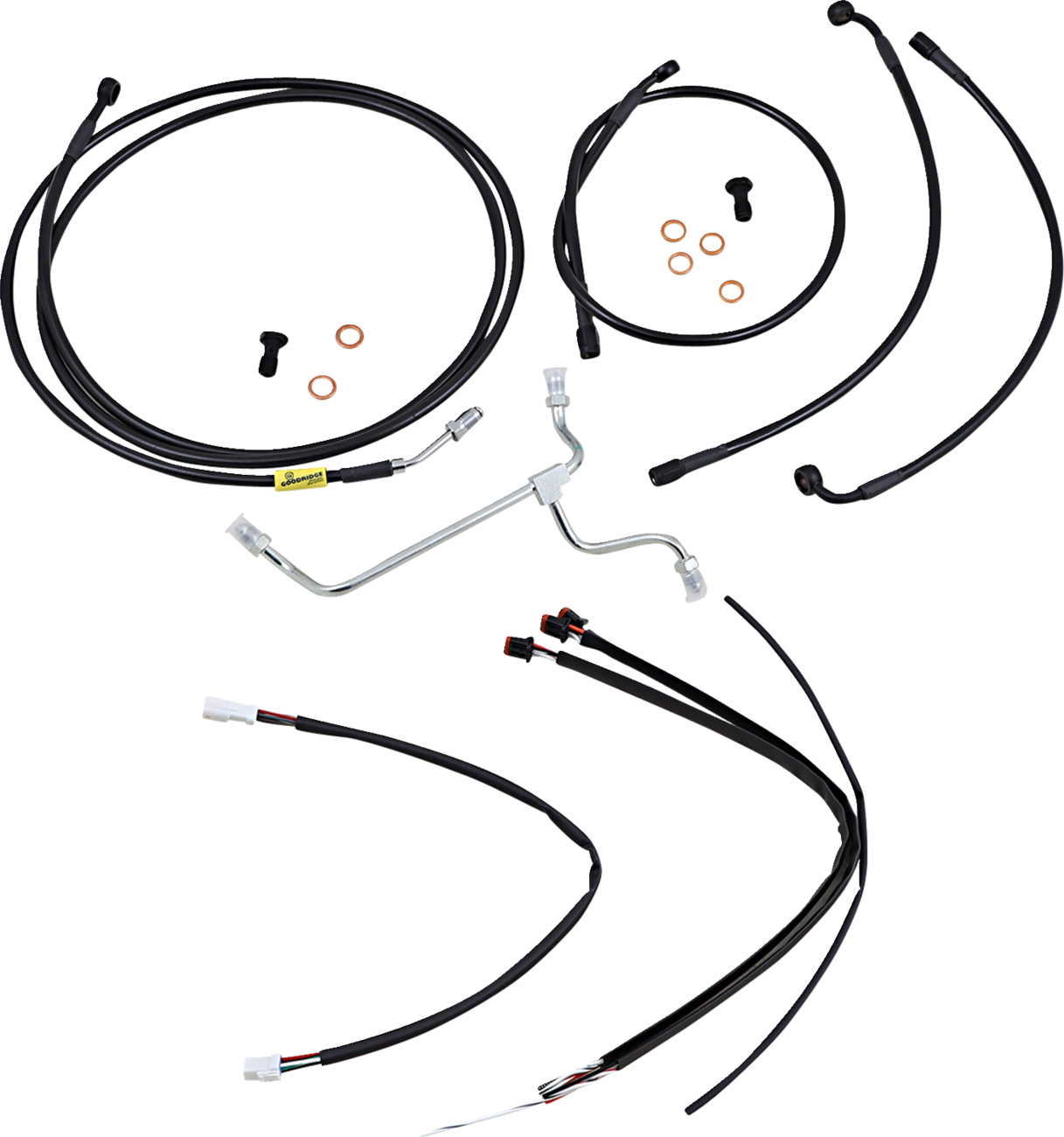 Complete Black Vinyl Handlebar Cable/Line Kit For Ape Hangers - 15" - '17-'20 FLH