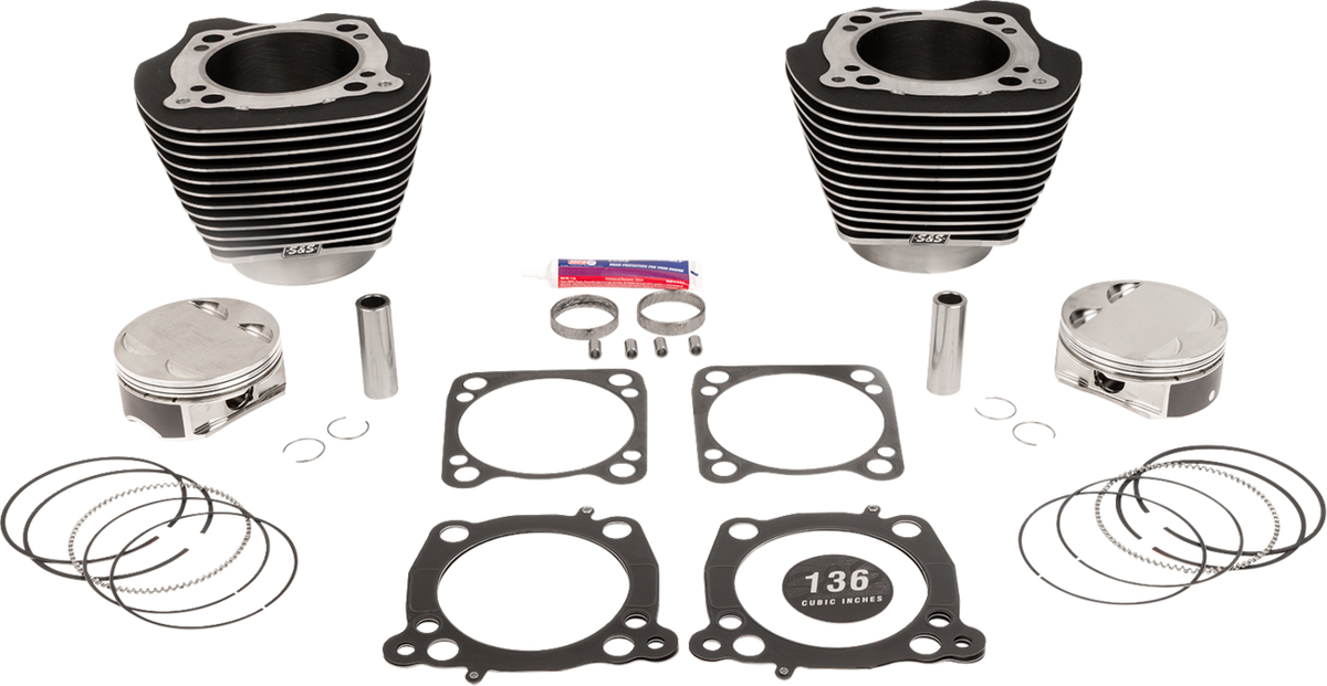 136" Cylinder Kit - 4.625" Stroke - Wrinkle Black W/Highlighted Fins - M8
