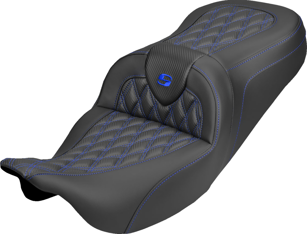 Roadsofa™ Carbon Fiber Seat - Lattice - Blue Stitch - Without Backrest - FLH/FLT '08-'25
