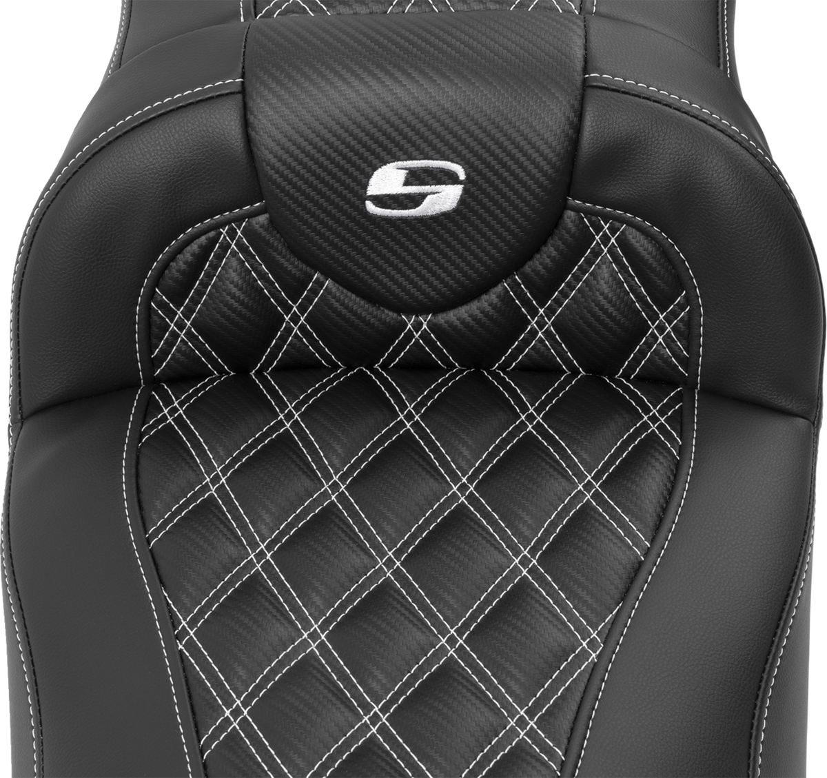 Roadsofa™ Extended Reach Seat - With Backrest - Lattice Stitch - White Stitch - FLTR/FLHX '23-'24