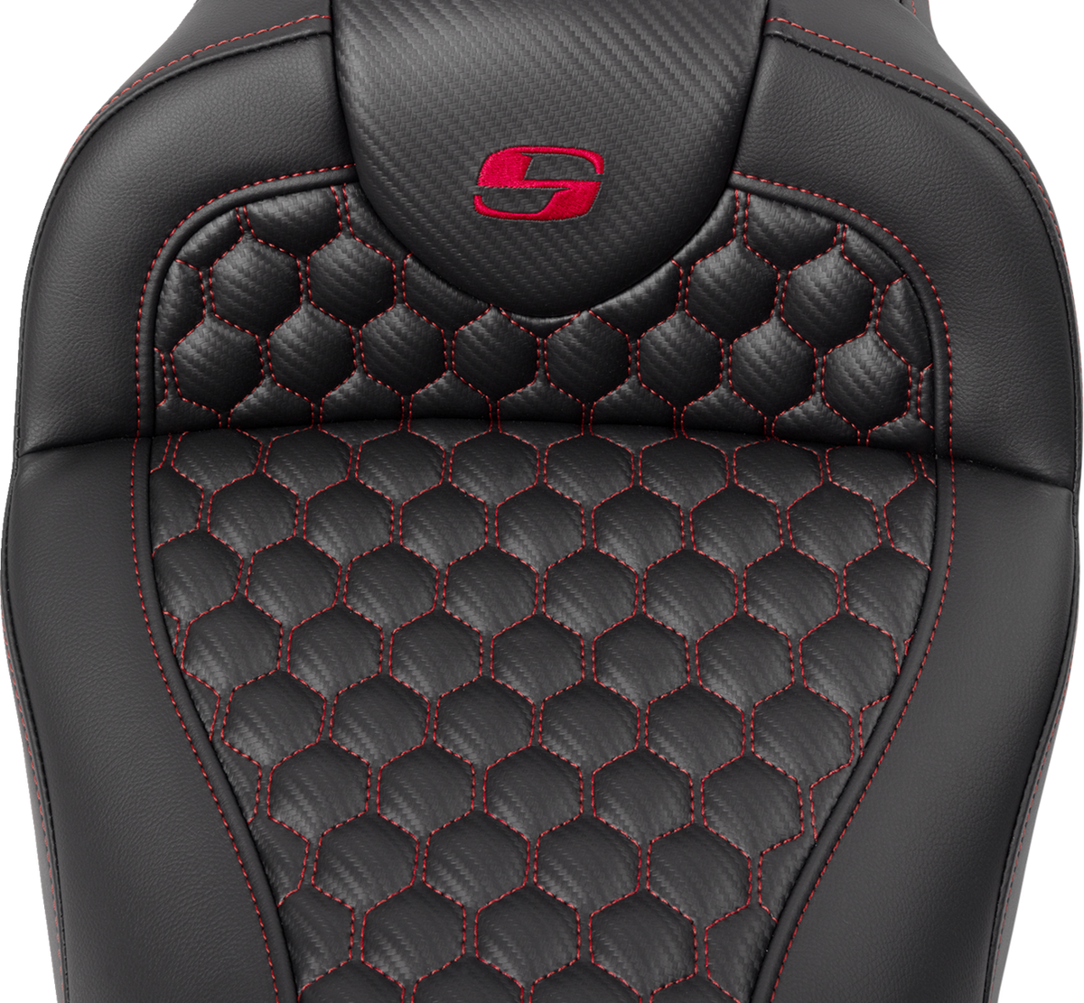 RoadSofa™ Seat - Honeycomb - Red Stitch - With Backrest - FLH/FLT '08-'23