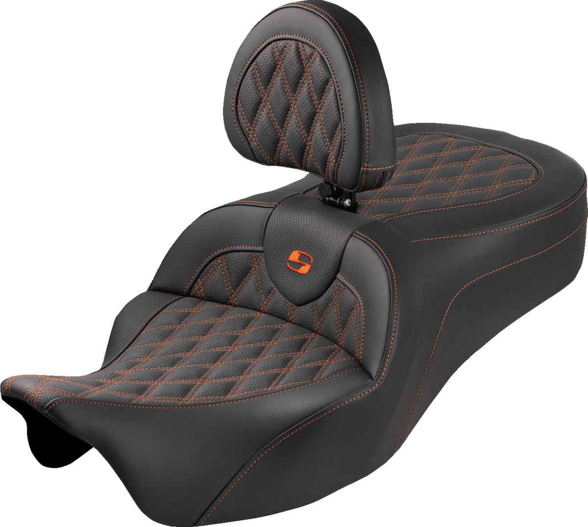 Roadsofa™ King Seat - With Backrest - Lattice Stitch - Orange Stitch - FLH/FLT '08-'25