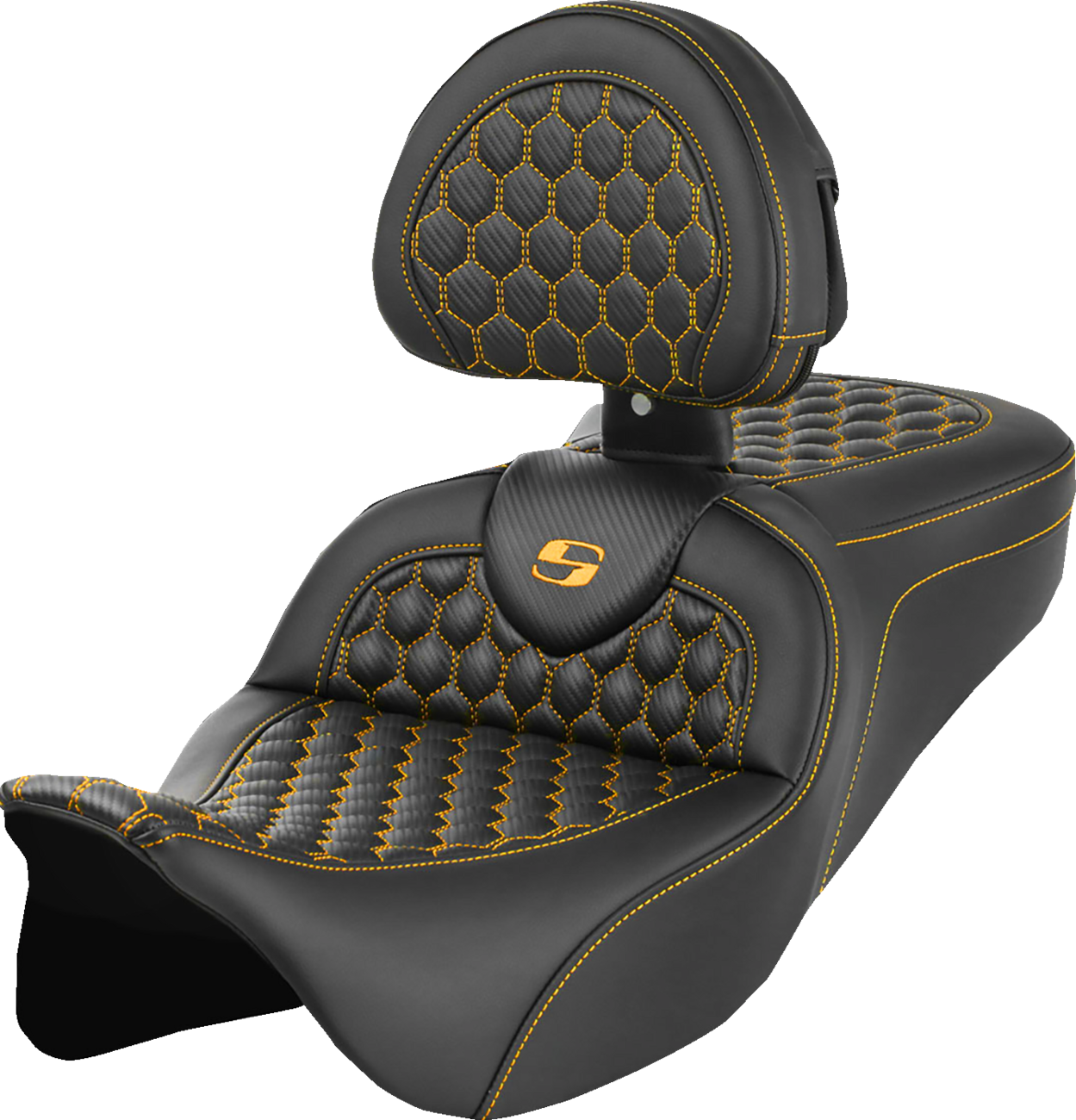 RoadSofa™ Seat - Honeycomb - Gold Stitch - With Backrest - FLH/FLT '08-'23