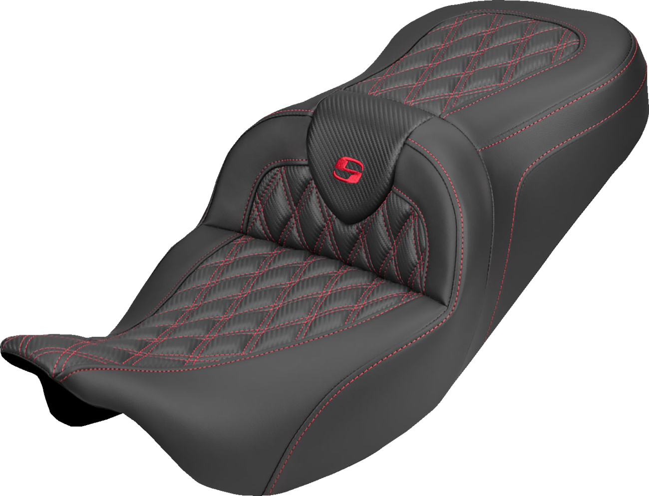 Roadsofa™ Carbon Fiber Seat - Lattice - Red Stitch - Without Backrest - FLH/FLT '08-'25