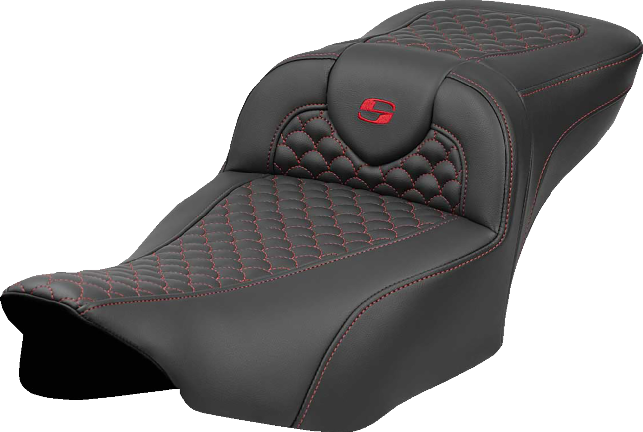 Roadsofa™ Extended Reach Seat - Dragon Scale Stitch - Red Stitch - W/O Backrest - FLTR/FLHX '23-'24
