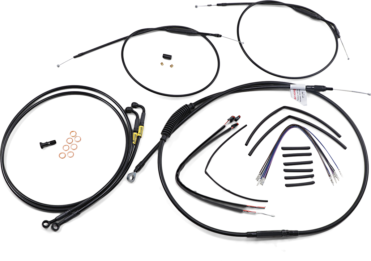 Complete Black Vinyl Handlebar Cable/Line Kit For Ape Hangers - 12" - '12-'17 FXD