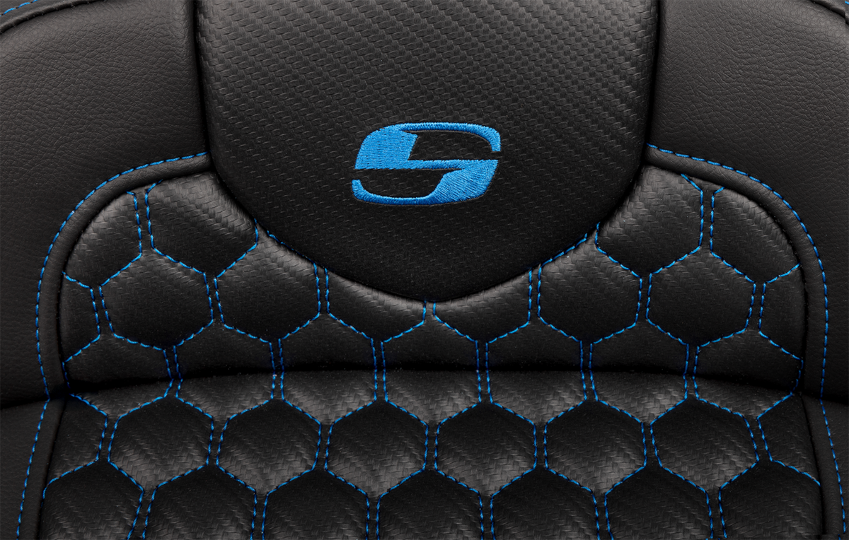 Roadsofa™ Extended Reach Seat - With Backrest - Honeycomb - Blue Stitch - FLTR/FLHX '23-'24