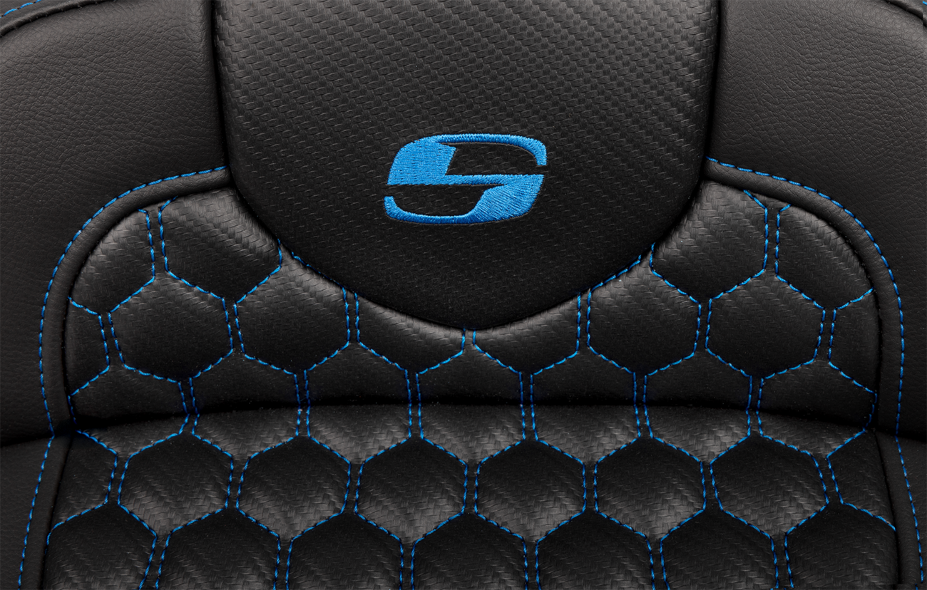 Roadsofa™ Extended Reach Seat - With Backrest - Honeycomb - Blue Stitch - FLTR/FLHX '23-'24