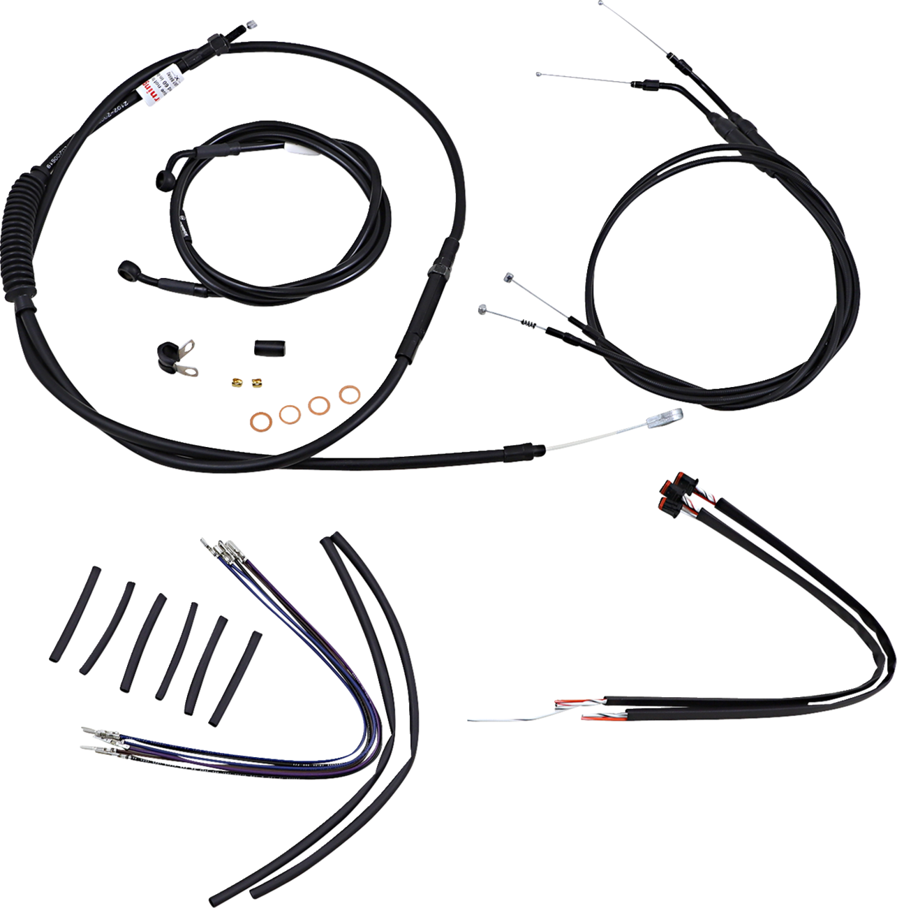 Complete Black Vinyl Handlebar Cable/Line Kit For Ape Hangers - 16" - '14-'22 Sportster