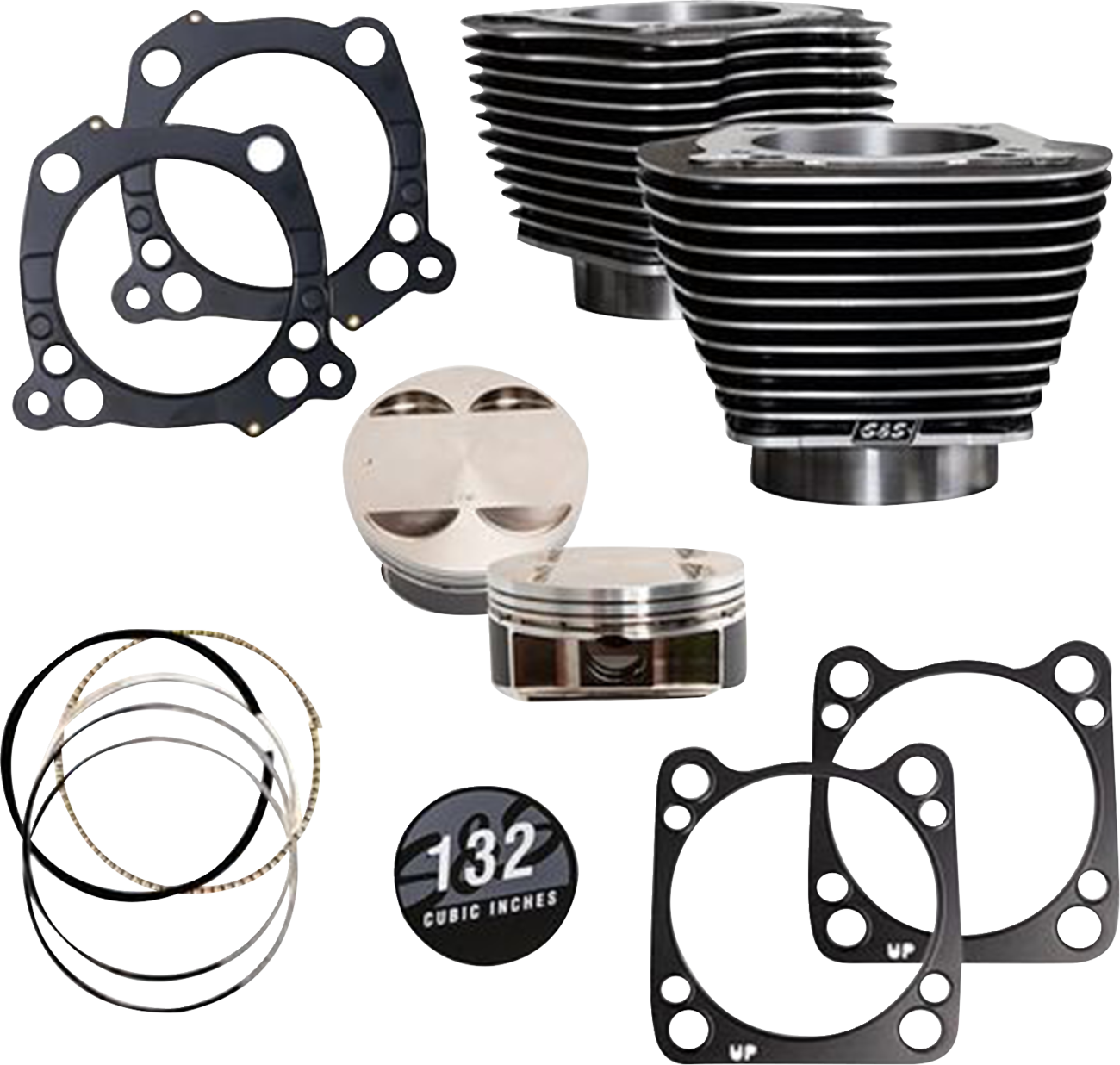 132" Cylinder Kit - 4.500" Stroke - Black Granite W/Highlighted Fins - M8