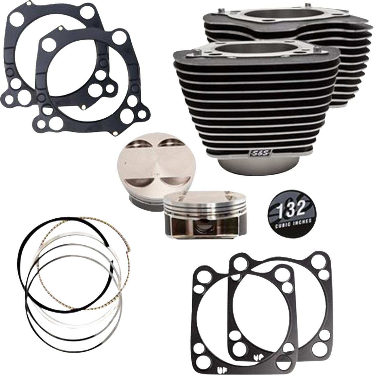 132" Cylinder Kit - 4.500" Stroke - Wrinkle Black W/Highlighted Fins - M8