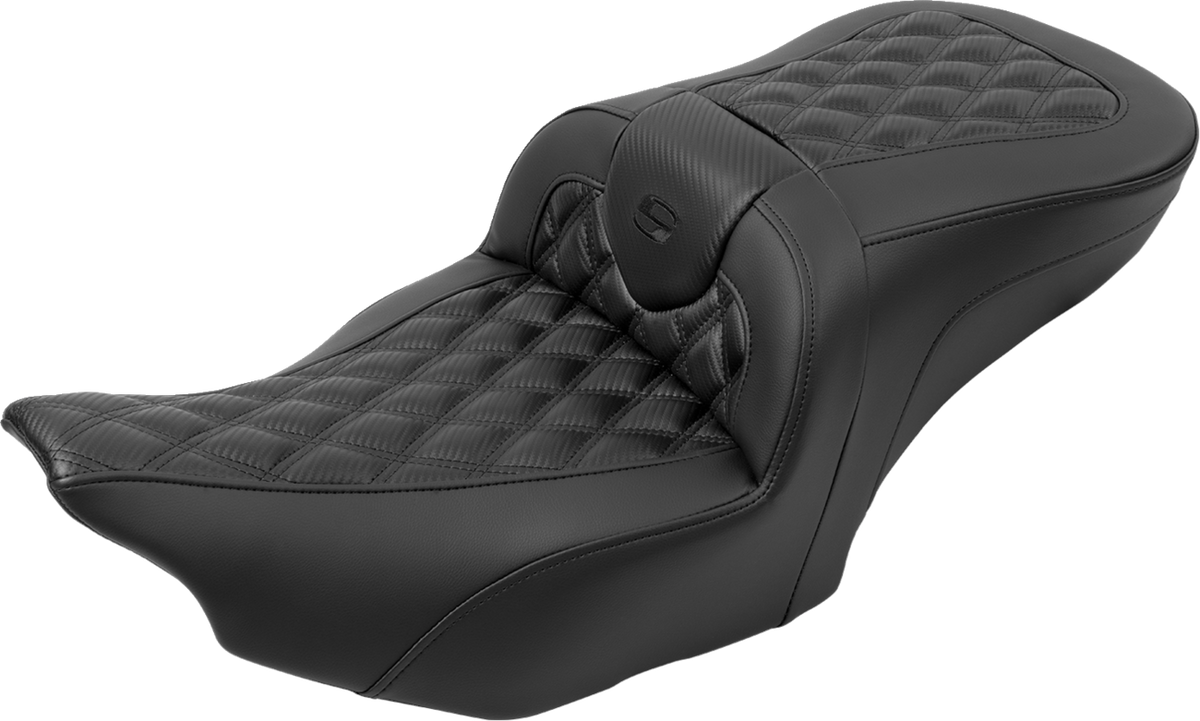 RoadSofa™ Seat - With Backrest - Carbon Fiber - Lattice Stitch - FLTR/FLHX '23-'24