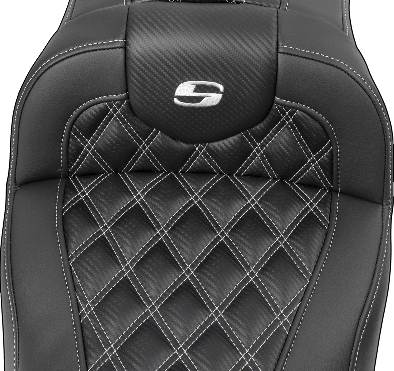 RoadSofa™ Seat - With Backrest - Carbon Fiber - Lattice Stitch - Silver Stitch - FLTR/FLHX '23-'24