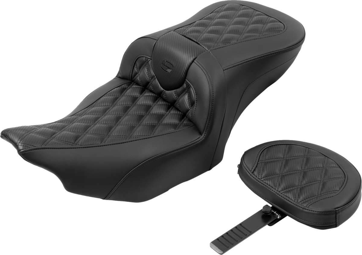 RoadSofa™ Seat - With Backrest - Carbon Fiber - Lattice Stitch - FLTR/FLHX '23-'24