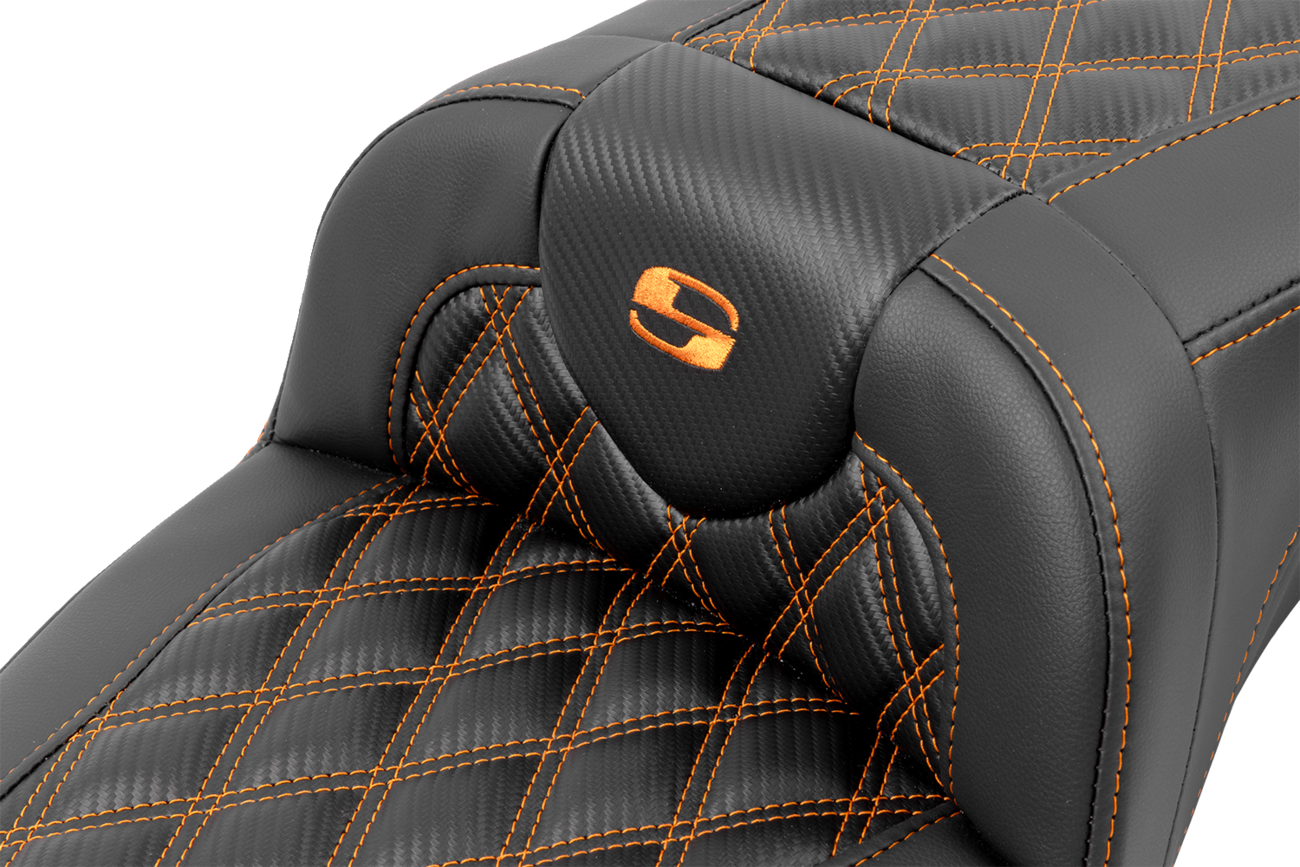 Roadsofa™ Extended Reach Seat - With Backrest - Lattice Stitch - Orange Stitch - FLTR/FLHX '23-'24