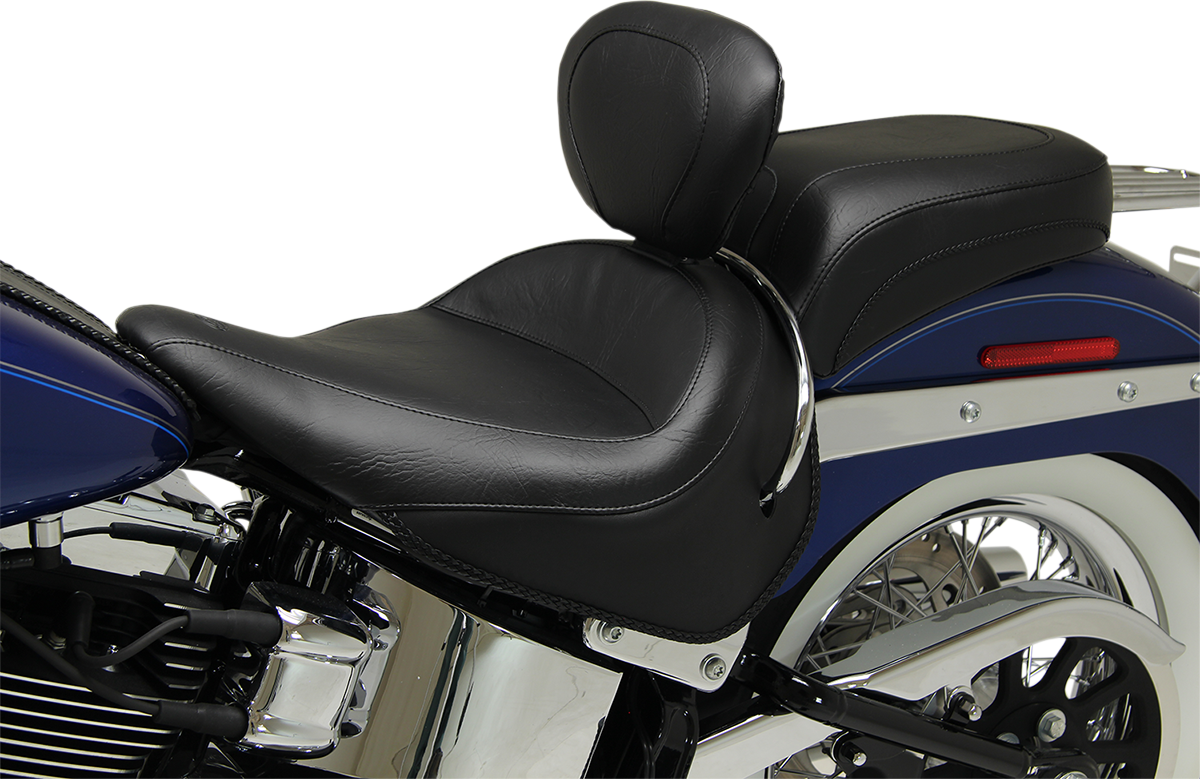 Wide Solo Seat - With Backrest - Vintage - Black - Smooth - FLSTN '05-'17