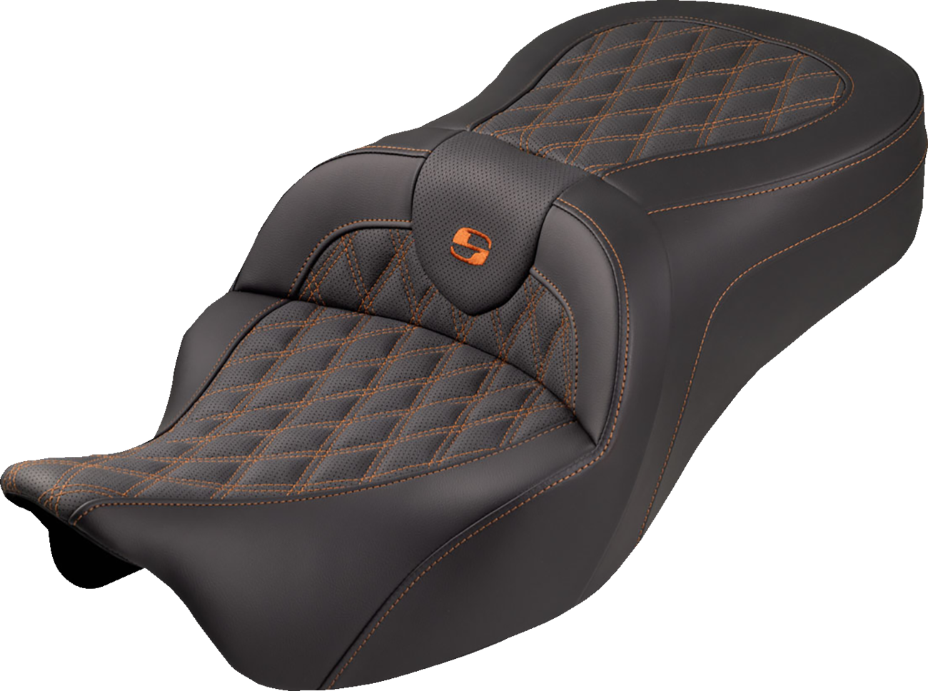 Roadsofa™ King Seat - No Backrest - Lattice Stitch - Orange Stitch - FLH/FLT '08-'25