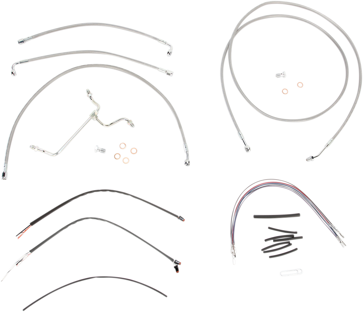 Complete Stainless Braided Handlebar Cable/Brake Line Kit - 15" Ape Hangers - '14-'16 FLH
