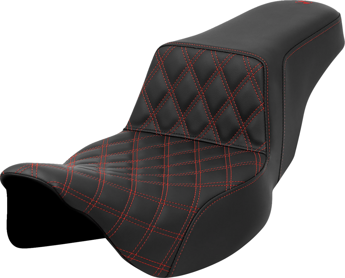 Step-Up Seat - Front Lattice Stitch - Red Stitch - Extended Reach - FLH/FLT '08-'23